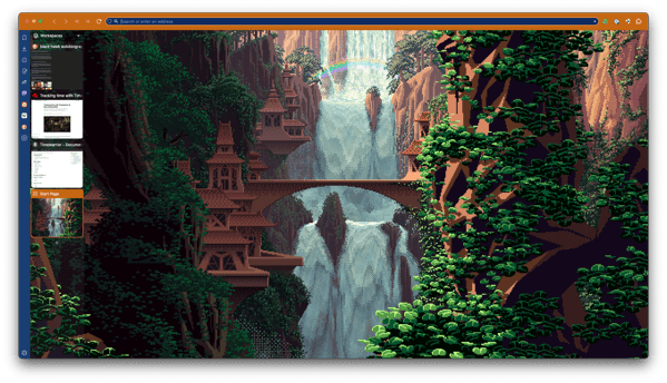 Vivaldi.png My Vivaldi home screen with preview tabs on the left.